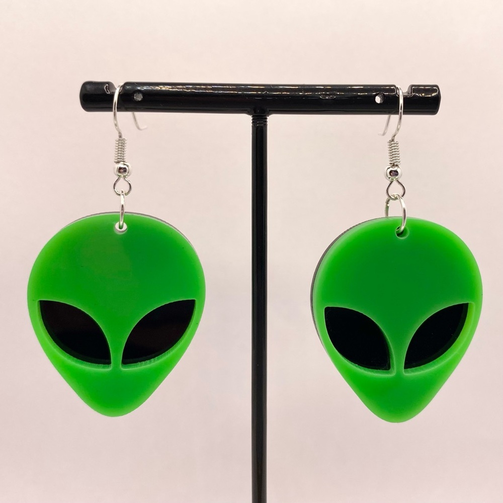 Green alien earrings